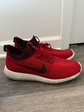 Nike Red Knit Slip-On Sneakers with Black Swoosh